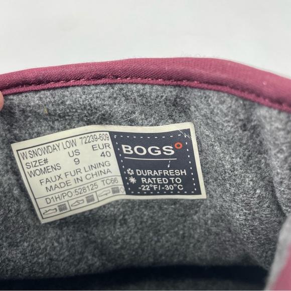 Bogs Women's 9 Snowday  Lo Waterproof Winter Snow Boots Burgundy Side Zip 72697 - Picture 7 of 9